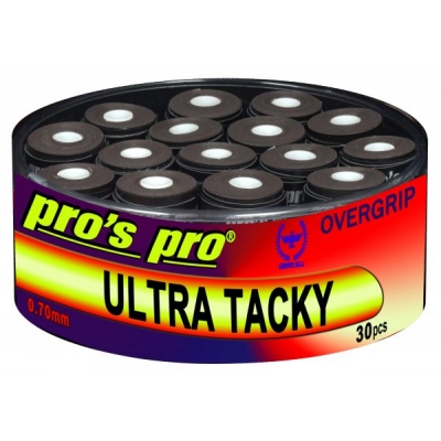 Owijki tenisowe wierzchnie Pro's Pro Ultra tacky lepkie 0,70 czarne opakowanie 30 szt